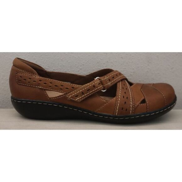 Clarks Women's Sz 9.5W Dark Tan/Brown Leather Ashland Spin Q Mary Jane Flats - Picture 6 of 14